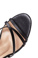 Women's Black Leather Heeled Sandals | Derimod
