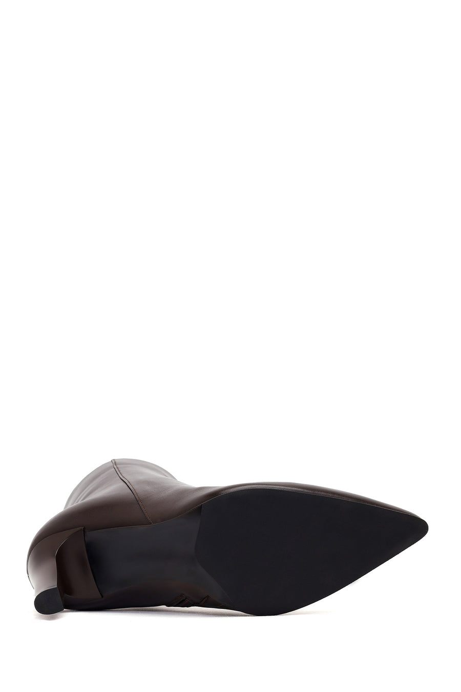 Woman Brown Zip Closure Thin High-Heel Leather Boots