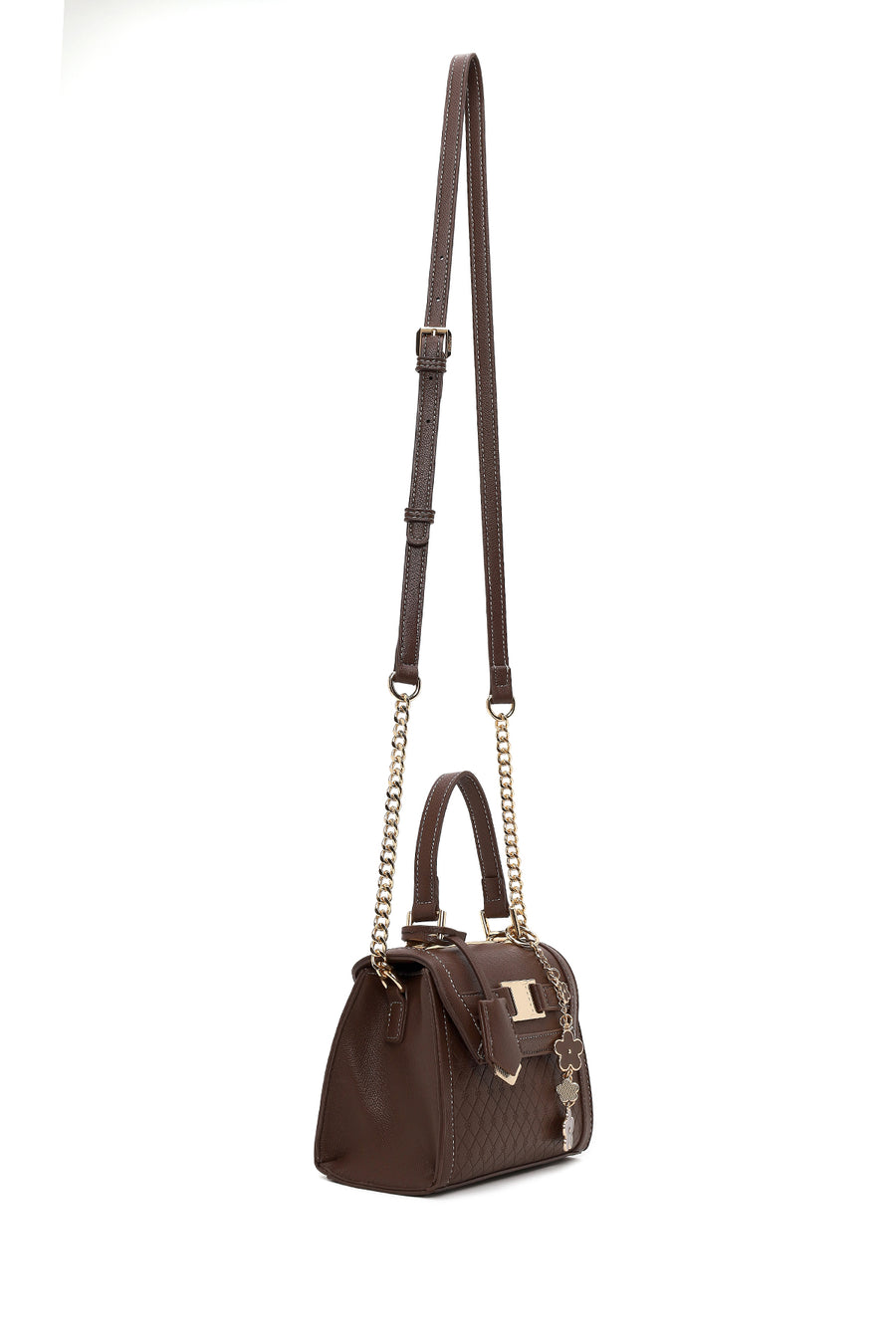 Woman Brown Long-Strap Charmed Mini Shoulder Bag