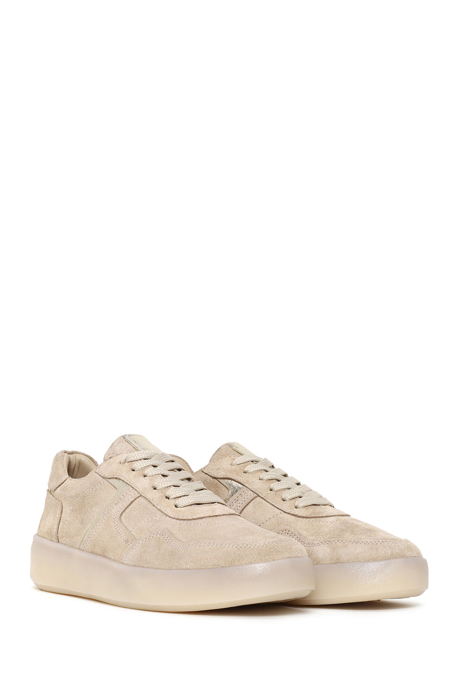 Woman Beige Lace-Up Suede Leather Sneaker