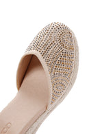 Women's Beige Ankle Strap Stone Wedge Heel Espadrille | Derimod