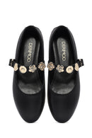 Women's Black Buckle Leather Ballerinas | Derimod