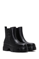 Women's Black Leather Zippered Boots | Derimod