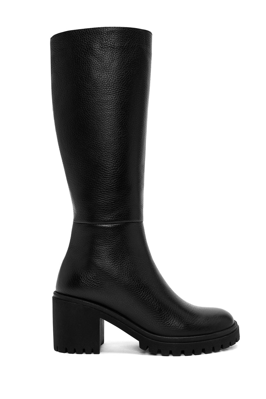 Woman Black Zip Closure Chunky Heeled Leather Boots WF180021DF | Derimod