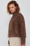 Cassy Women's Mink Oversize Suede Leather Jacket | Derimod