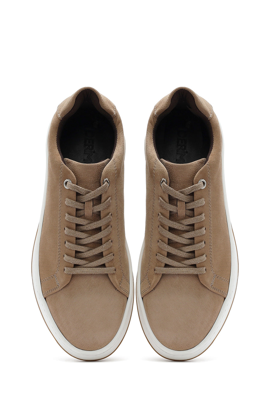 Men's Beige Lace-Up Nubuck Leather Sneaker