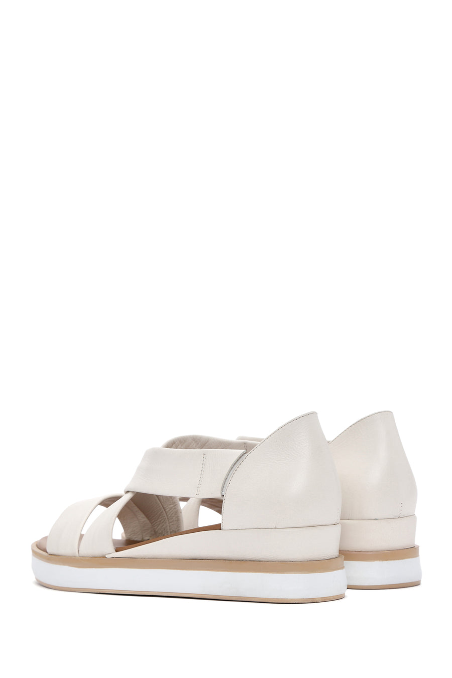 Women's Cream Thick Soled Leather Sandals