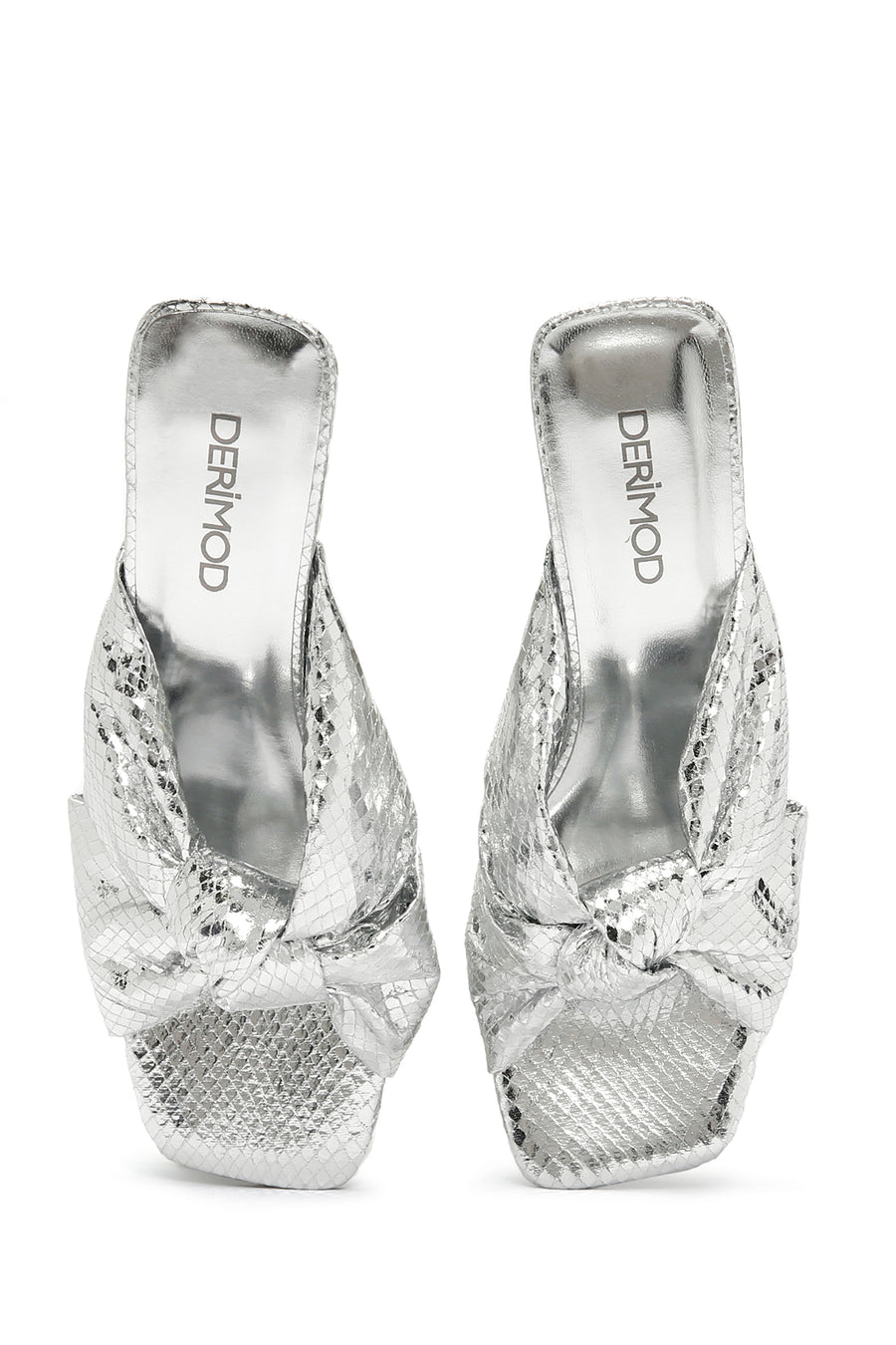 Women's Silver Transparent Thick Heeled Metallic Slippers