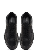 Erkek Siyah Bağcıklı Kalın Tabanlı Deri Sneaker | Derimod