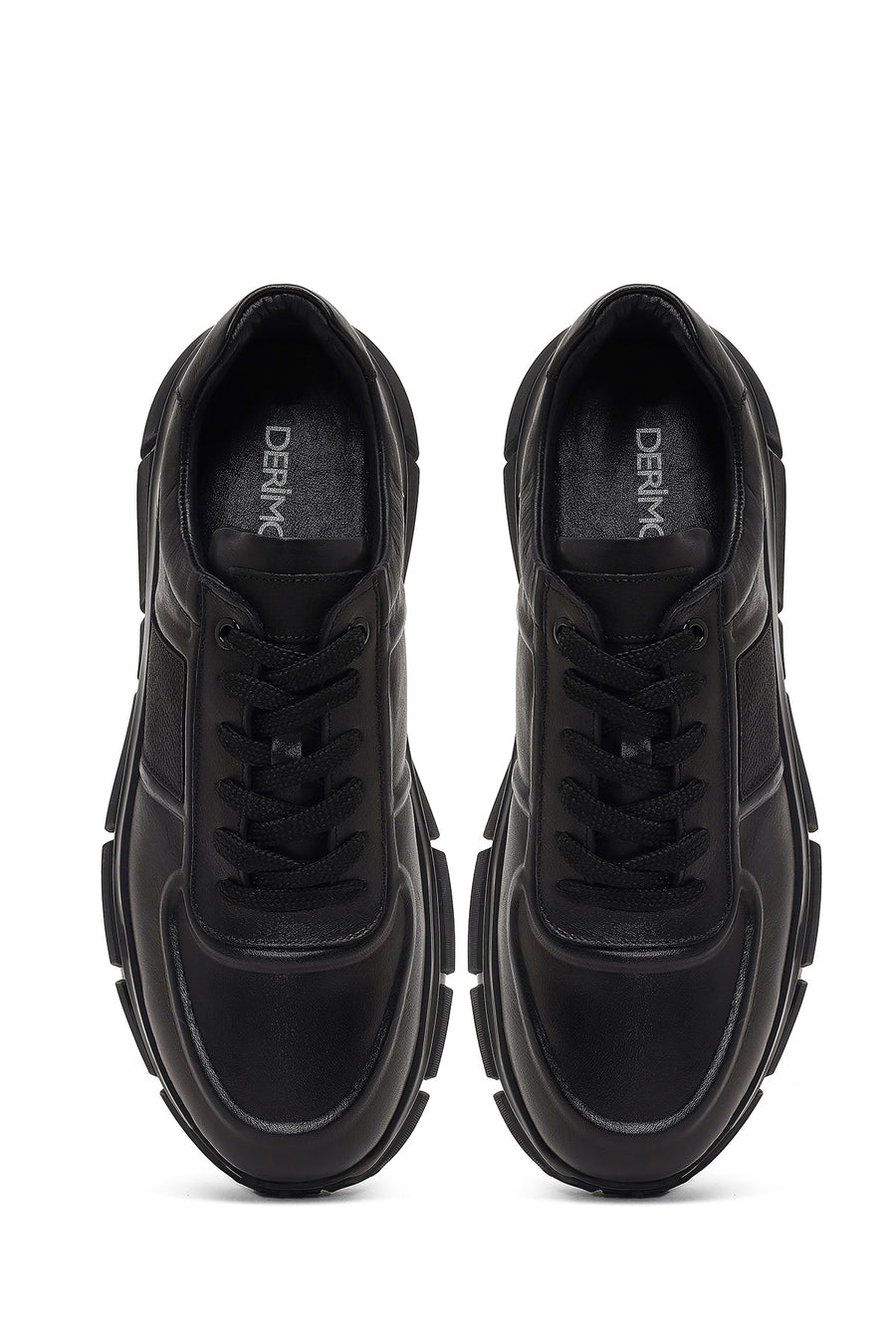 Erkek Siyah Bağcıklı Kalın Tabanlı Deri Sneaker