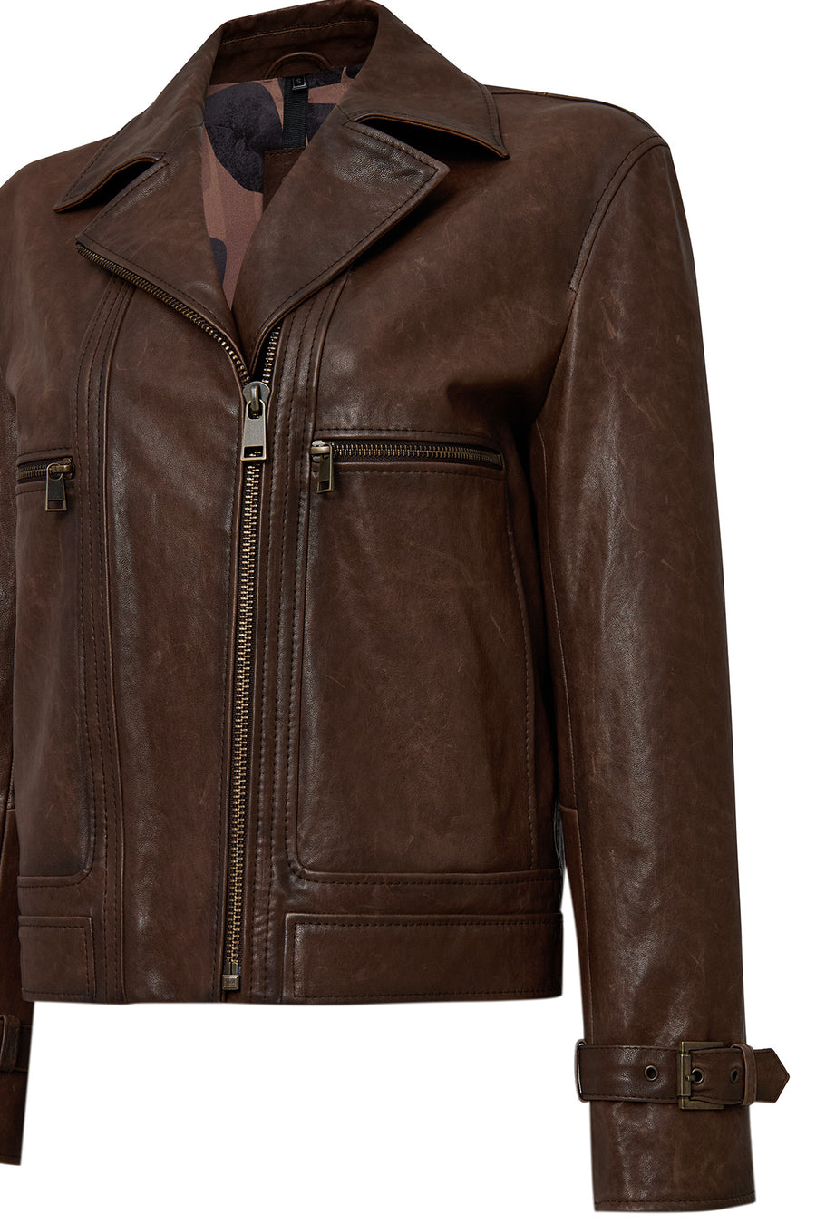Paloma Women's Brown Double-Breasted Collar Oversize Leather Coat