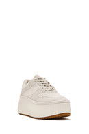 Women's Beige Lace-Up Thick-Sole Knitted Sneakers | Derimod
