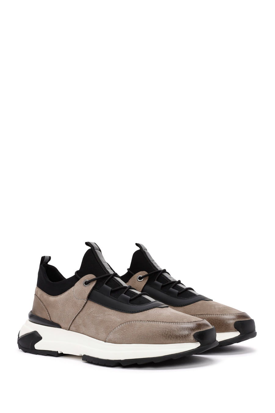 Erkek Vizon Bağcıklı Nubuk Deri Casual Sneaker