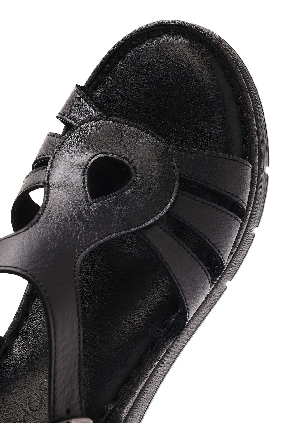 Women's Black Ankle Strap Wedge Heeled Leather Comfort Sandals