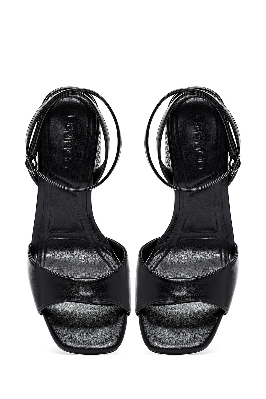 Women's Black Ankle Buckle High Thick Heel Sandals