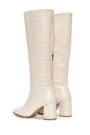 Women's Beige Crocodile Patterned Heeled Boots | Derimod