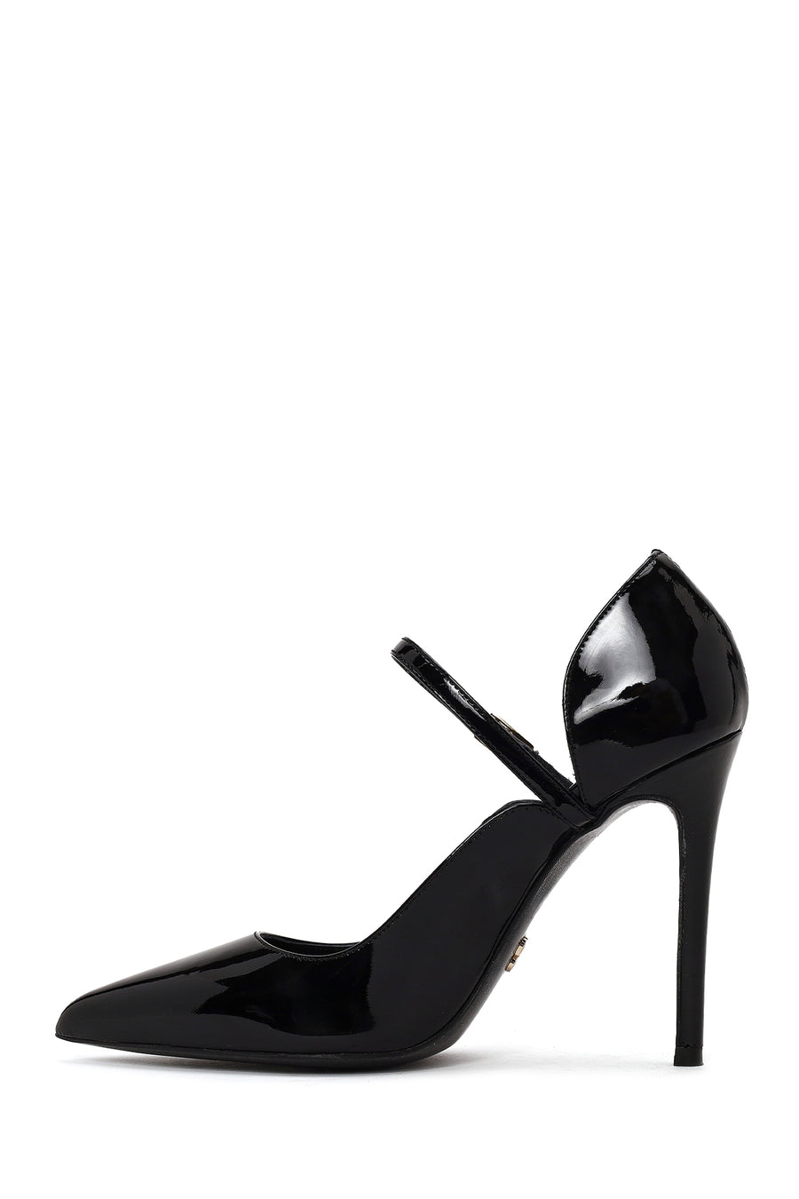 Woman Black Buckled High Thin-Heeled Patent Leather Leather Shoes