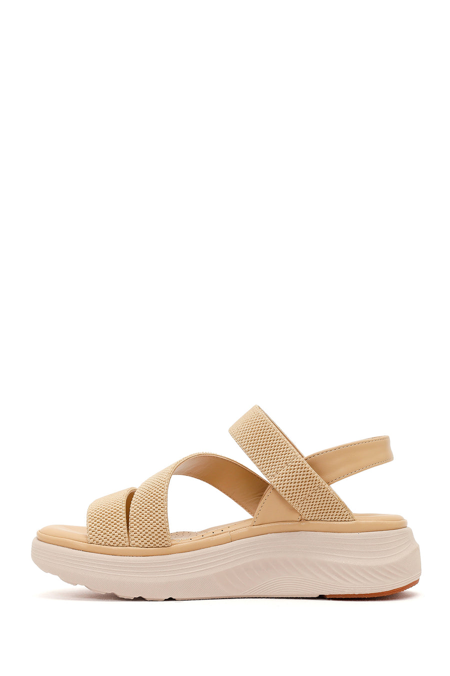 Women's Beige Chunky Sole Fabric Comfort Sandals
