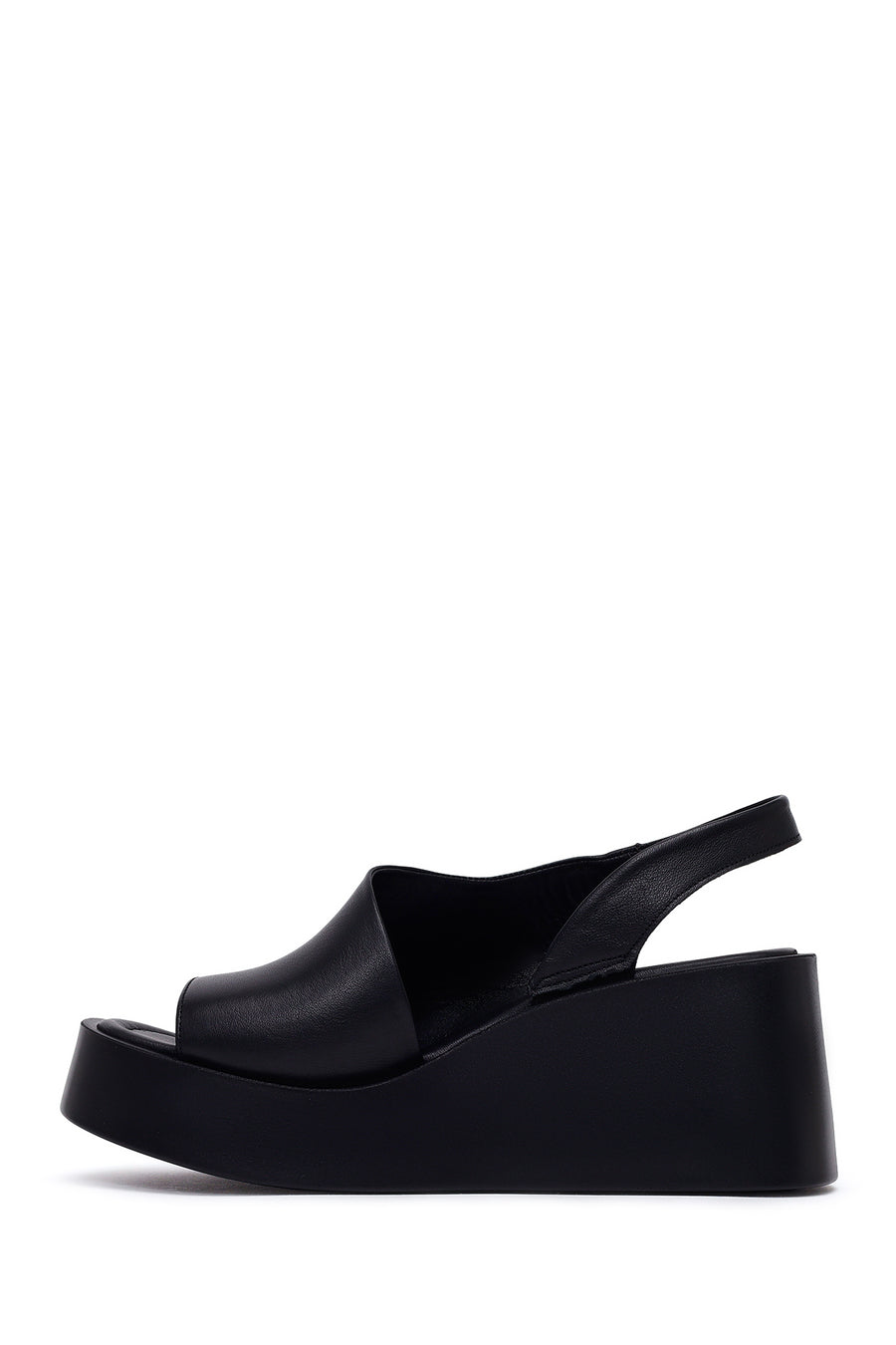 Woman Black Wedge Heel Leather Comfort Sandals