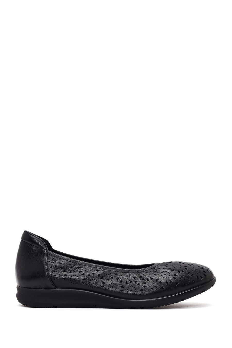 Women's Black Patterned Leather Ballet Flats 26PFD495018 | Derimod