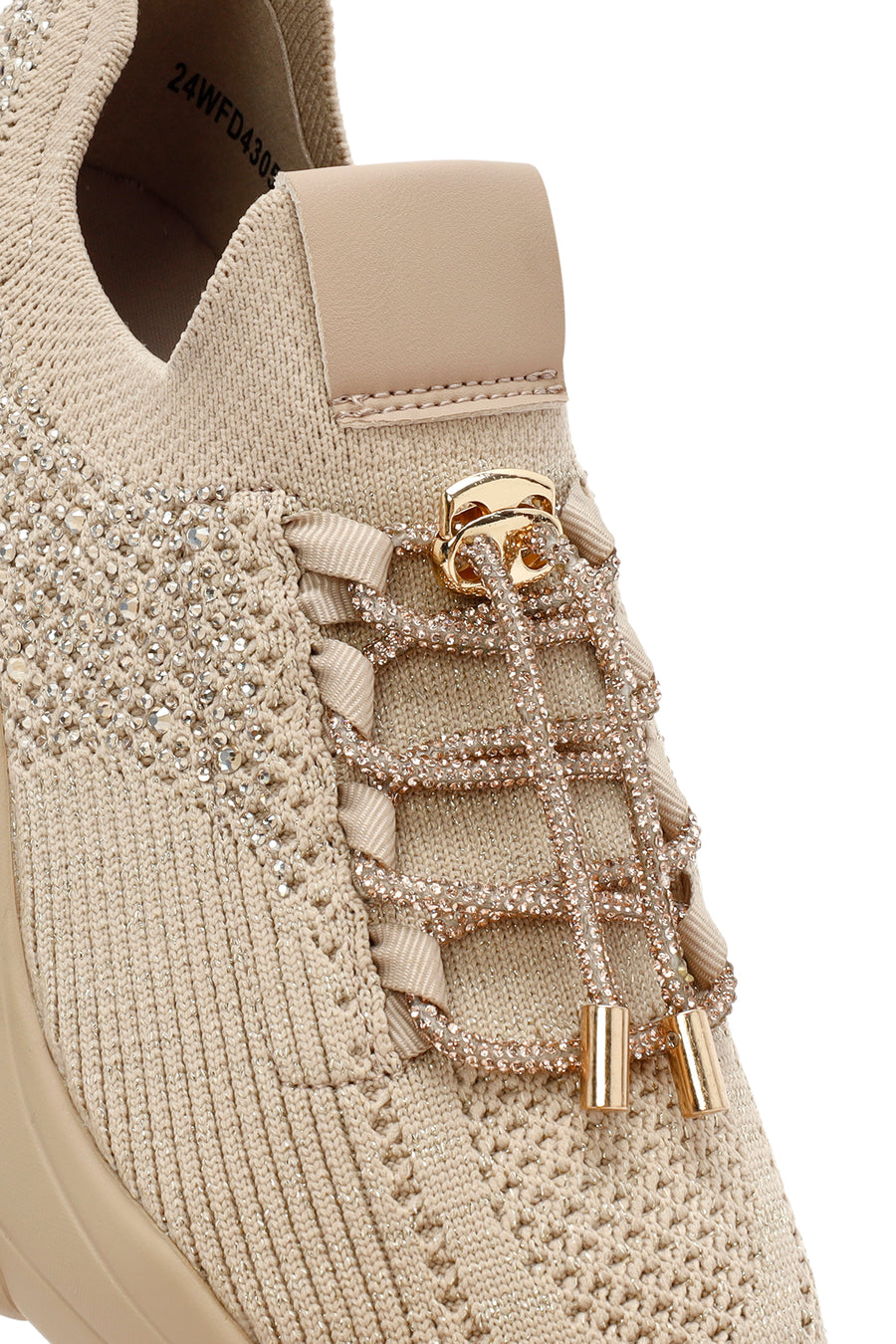 Derimod Zero Woman Beige Lace-Up Stone-Detail Fabric Sneaker