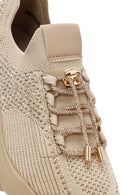 Derimod Zero Women's Beige Laced Stone Detailed Fabric Sneakers | Derimod