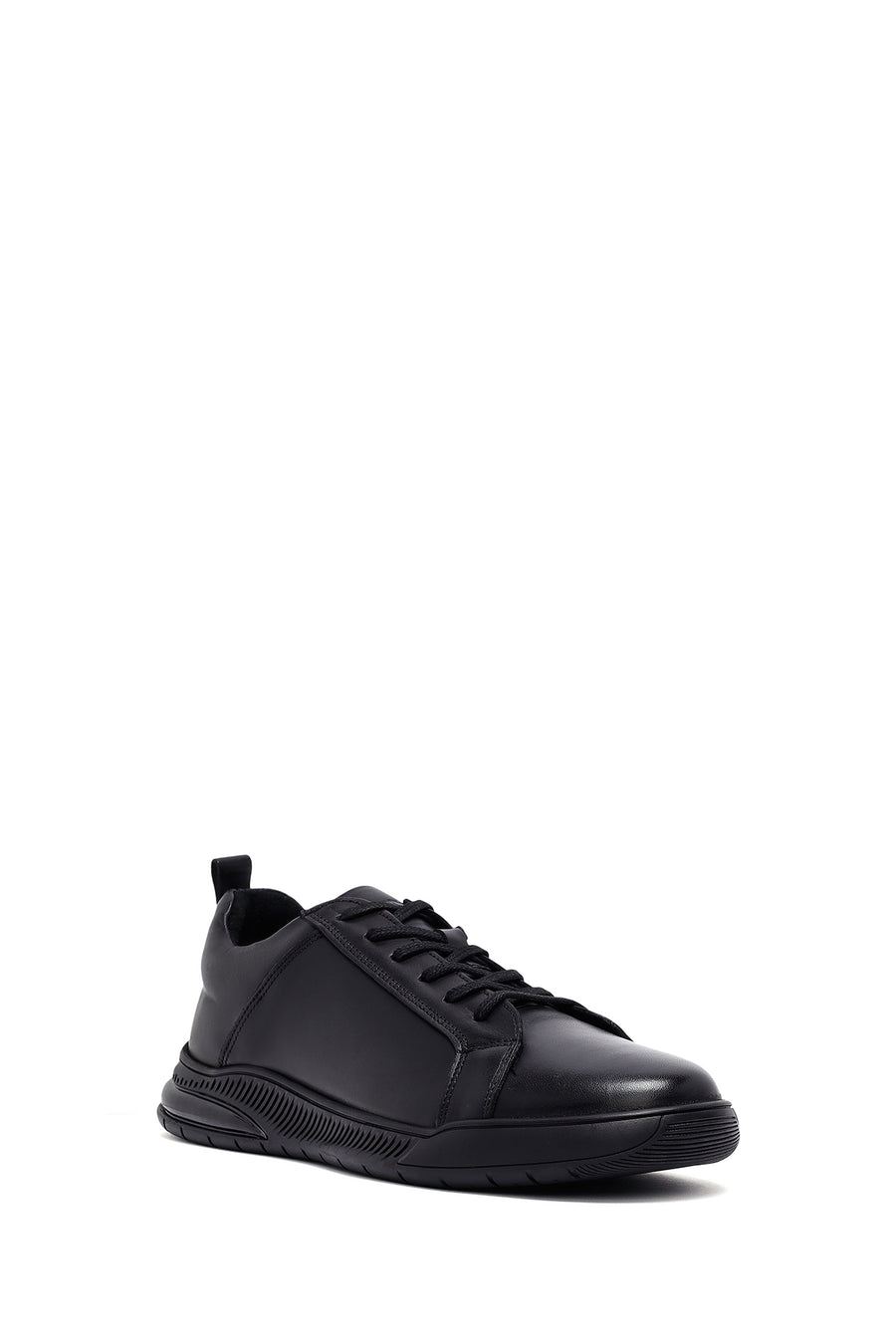 Erkek Siyah Bağcıklı Deri Casual Sneaker