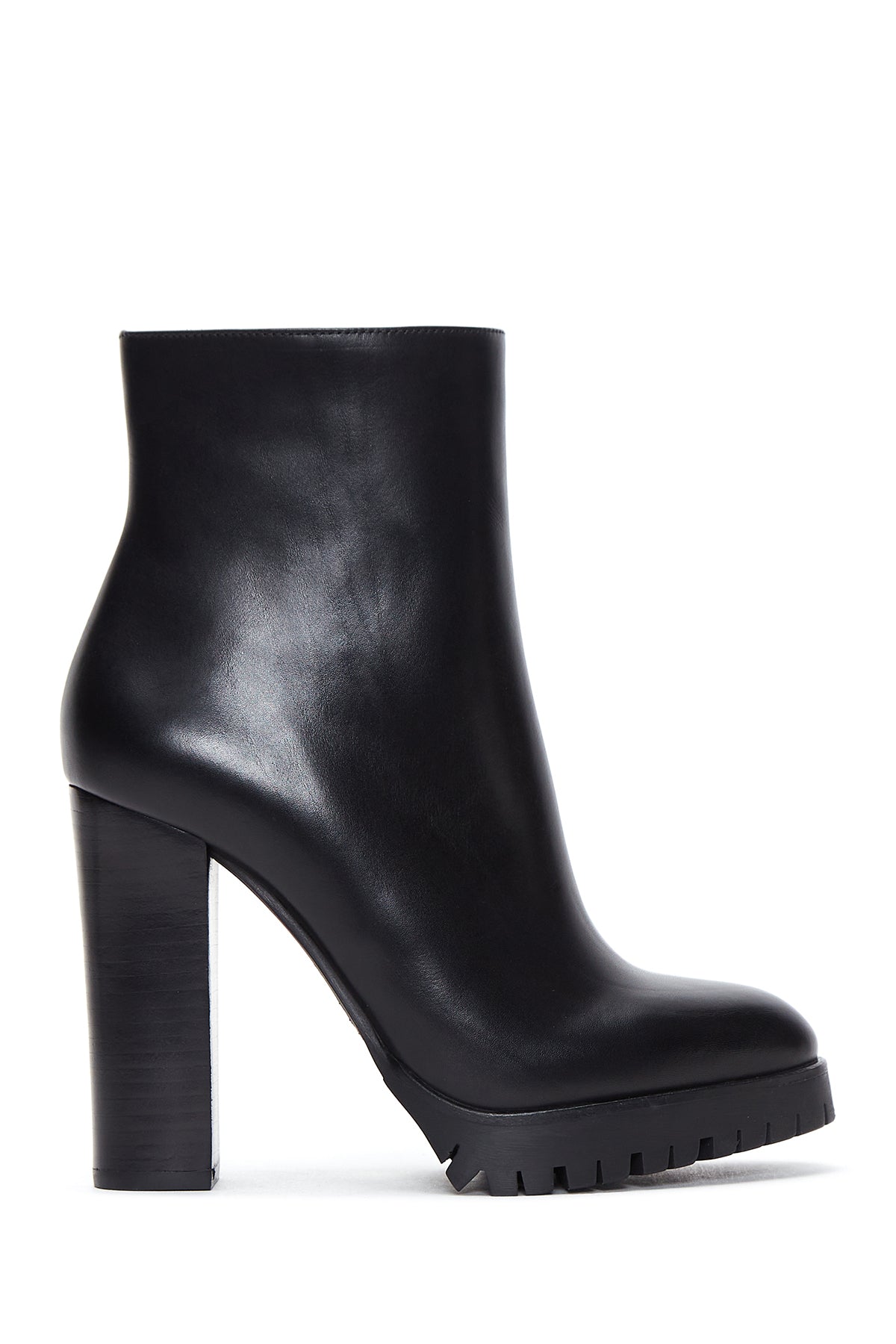 Women's Black Leather Platform Heeled Boots 23WFD100518 | Derimod