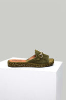 Women's Green Leather Slippers | Derimod