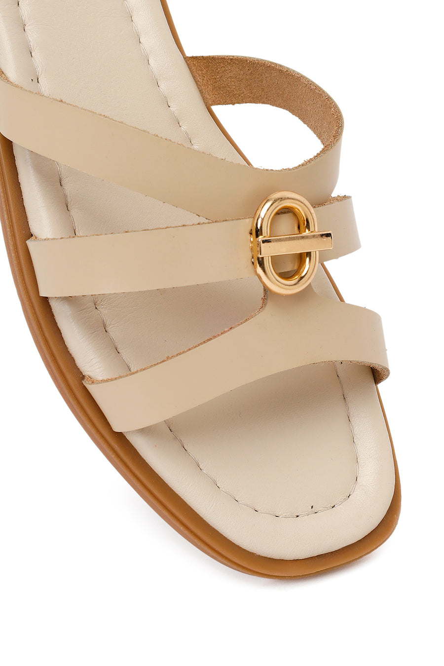 Woman Cream Buckled Leather Slipper