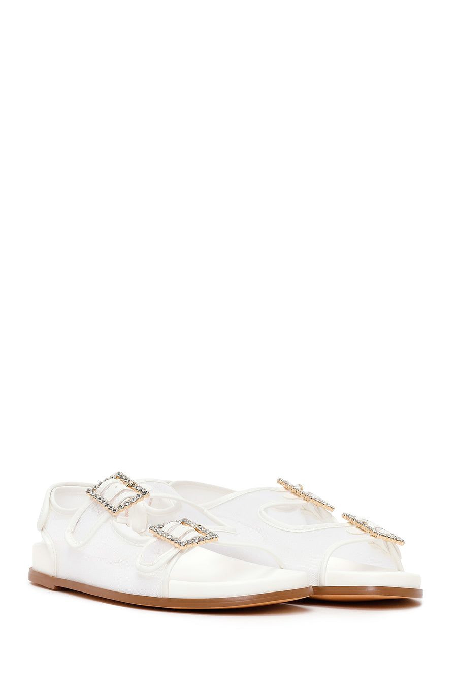 Woman White Jeweled Buckle Sandal