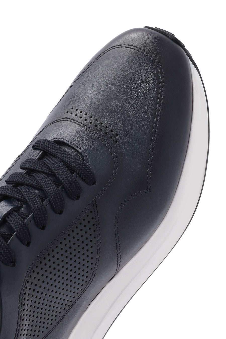 Erkek Lacivert Bağcıklı Kalın Tabanlı Deri Sneaker