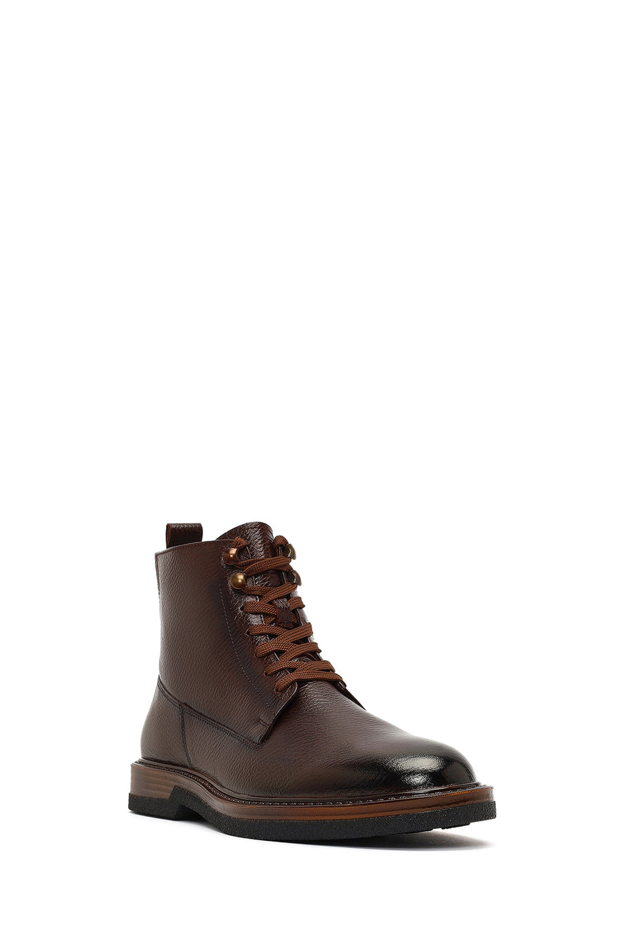 Male Brown Lace-Up Zip Closure Leather Casual Boots