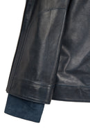 Clint Male Navy Mandarin Collar Reversible Suede Leather Jacket | Derimod