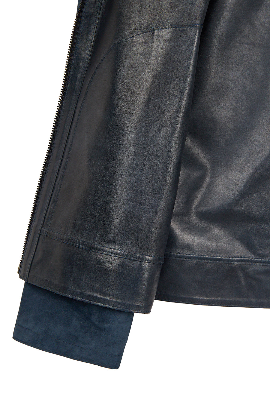 Clint Male Navy Mandarin Collar Reversible Suede Leather Jacket