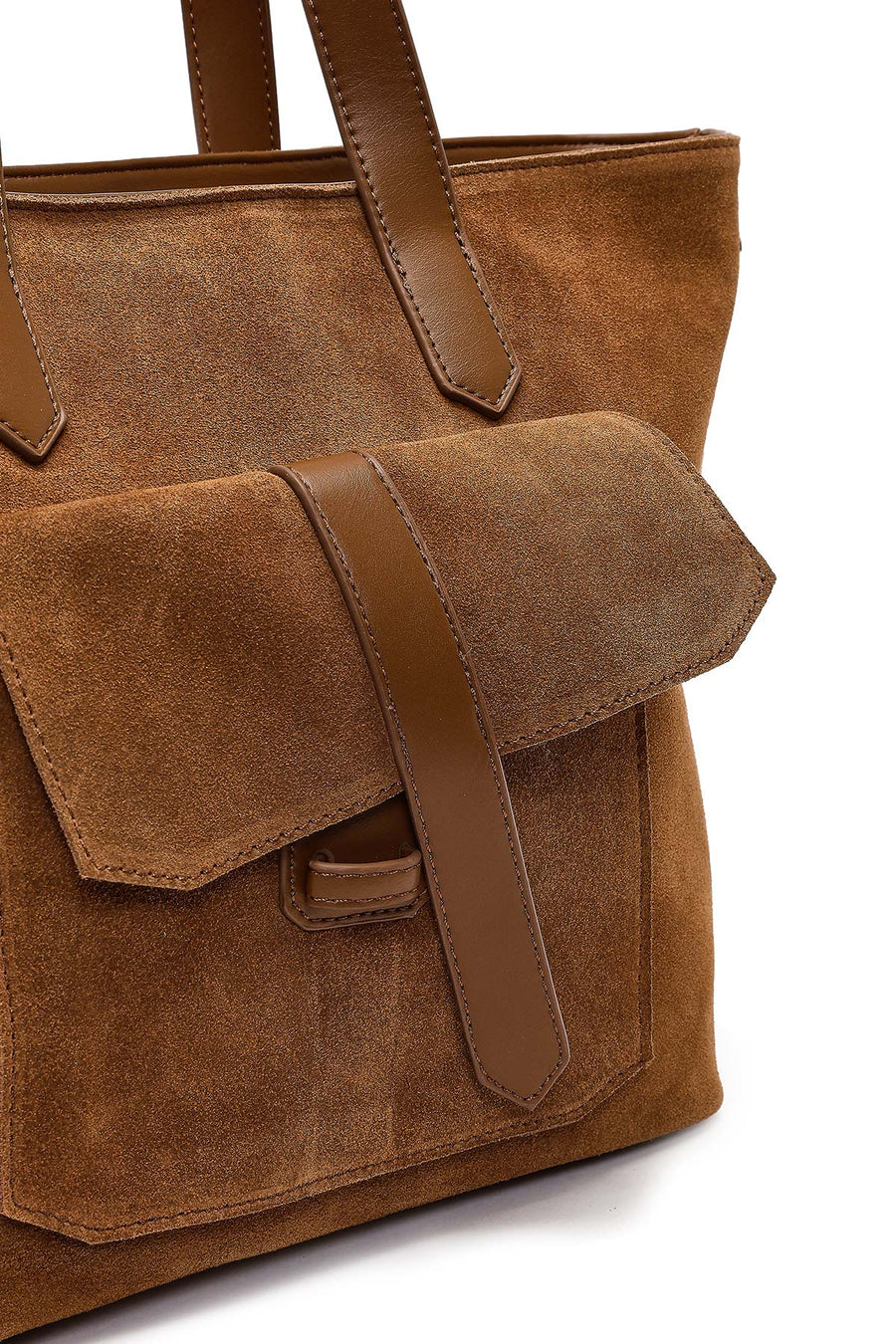 Woman Tan Long-Strap Suede Shoulder Bag