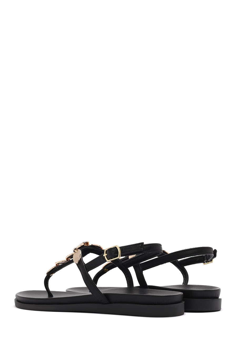 Women's Black Buckle Thong Leather Sandals