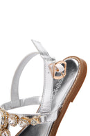 Women's Silver Ankle Strap Stone Sandals | Derimod