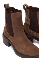 Woman Mink Thick-Heeled Suede Chelsea Boots | Derimod