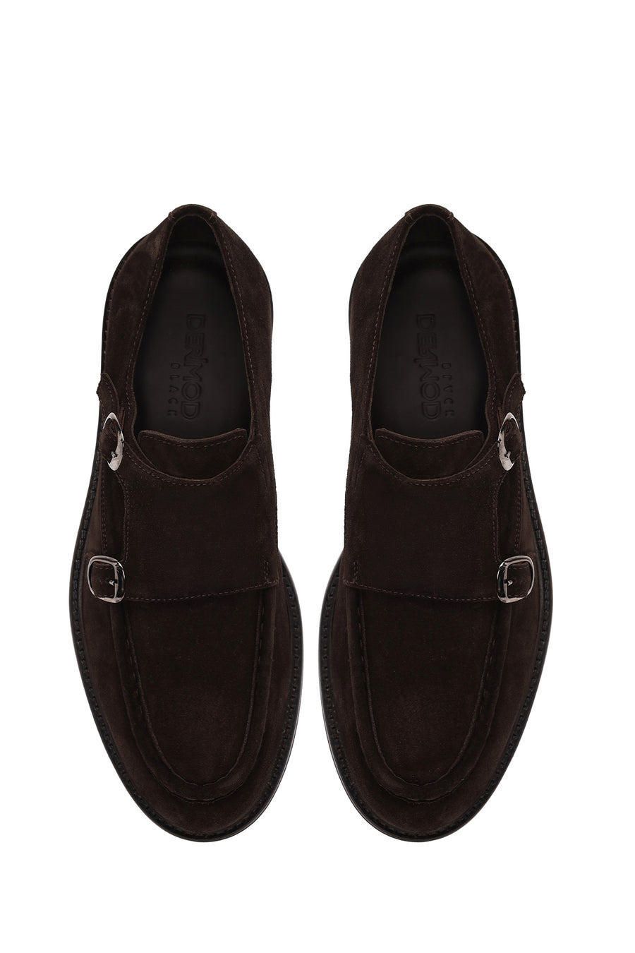 Male Brown Double-Buckle Suede Casual Shoes
