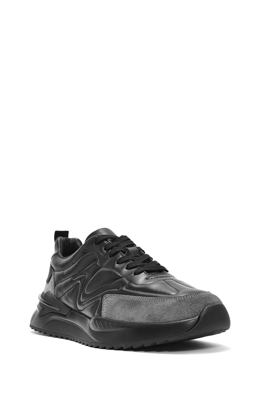 Erkek Siyah Bağcıklı Deri Sneaker
