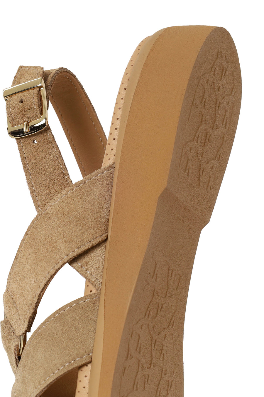 Woman Beige Buckled Suede Sandal