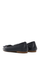 Women's Navy Blue Leather Stone Ballerinas | Derimod