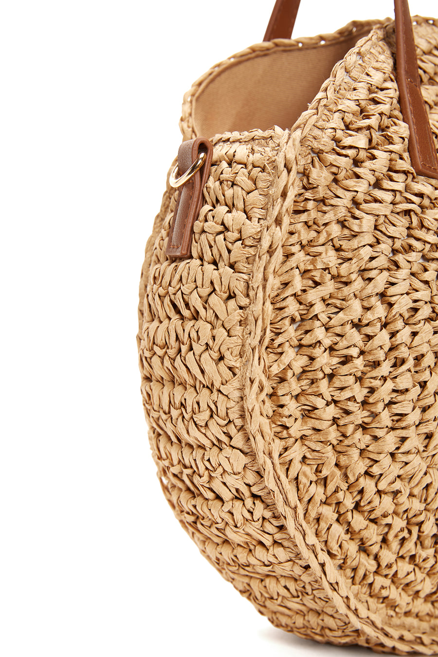 Women's Brown Straw Shoulder Bag with Accessories