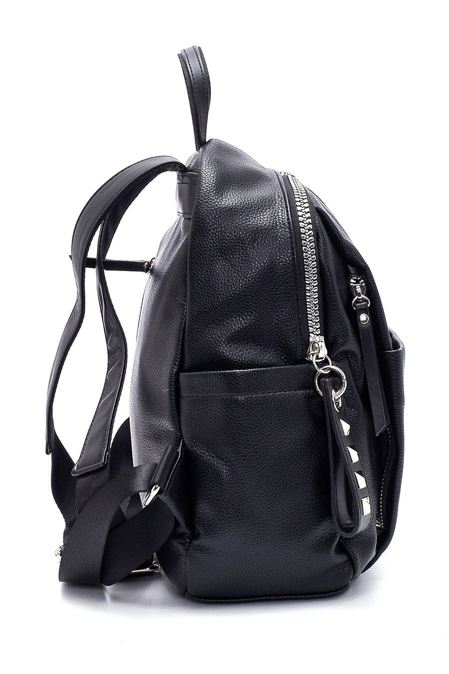 Women's Black Faux Leather Backpack