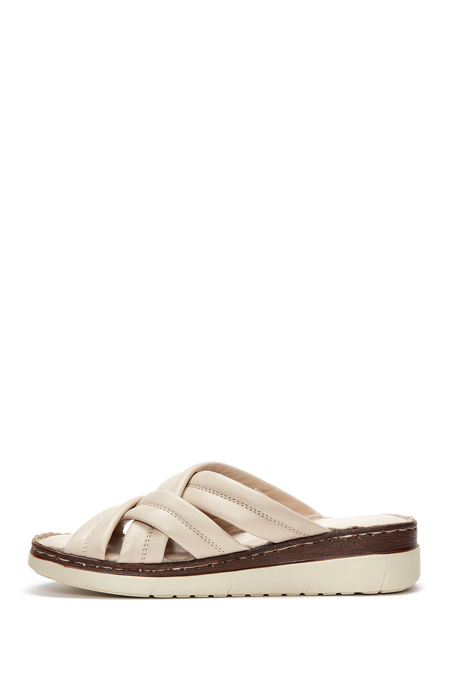 Women's Beige Leather Comfort Slippers