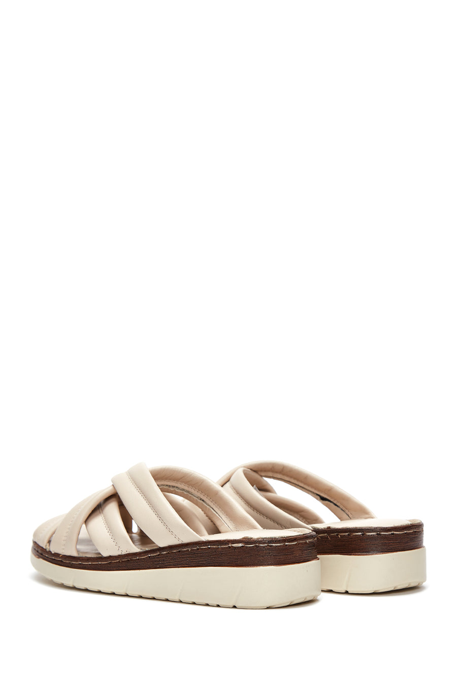 Women's Beige Leather Comfort Slippers