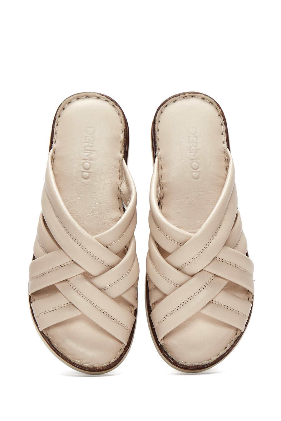Women's Beige Leather Comfort Slippers