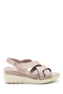 Women's Mink Leather Comfort Wedge Heel Sandals | Derimod