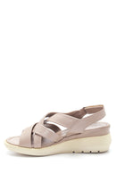 Women's Mink Leather Comfort Wedge Heel Sandals | Derimod